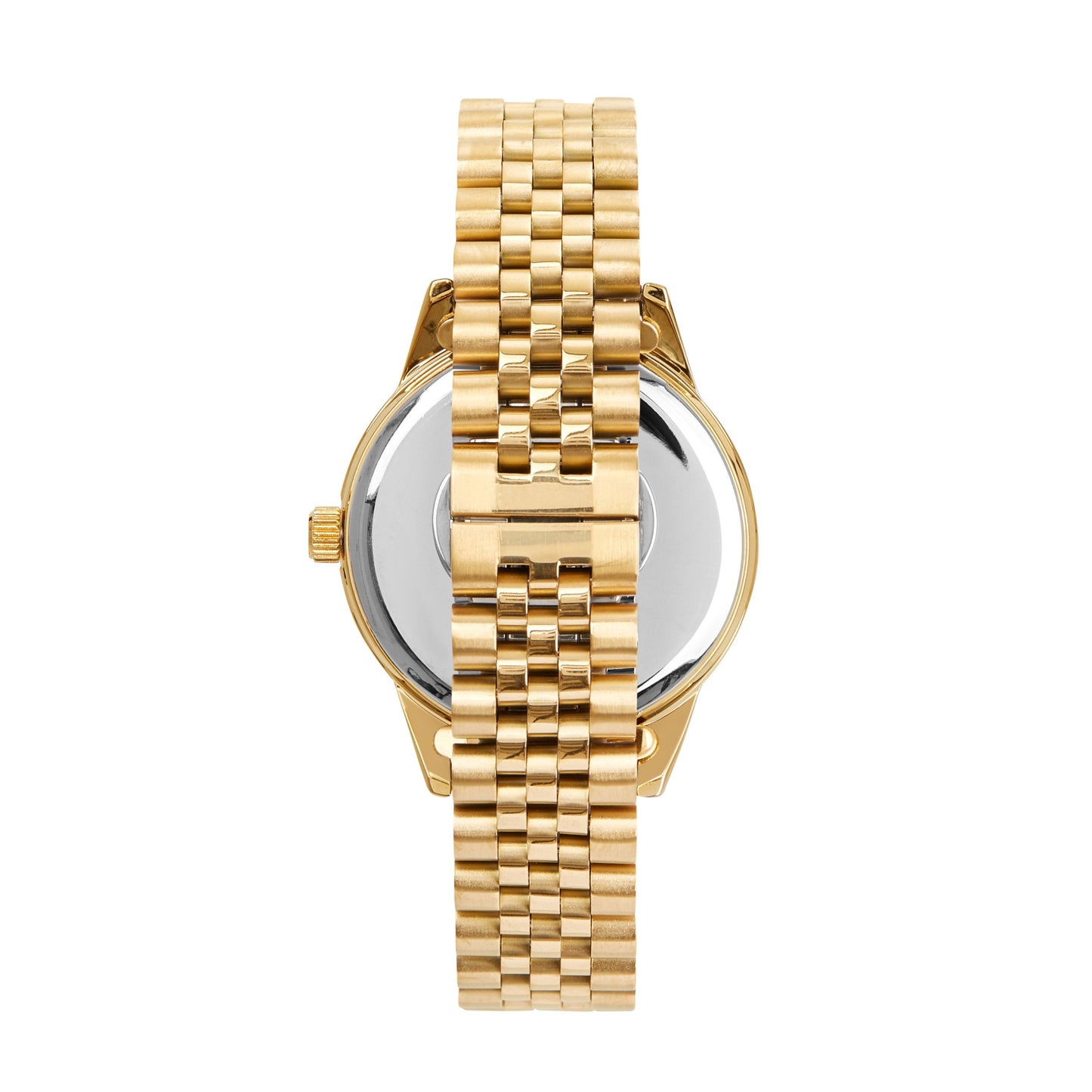 Women's Gold Round Watch with Pave Bezel and Black Dial