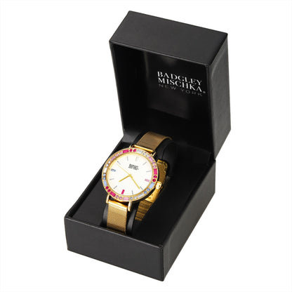 Multi-Color Bezel Round Women's Watch with Mesh Bracelet Strap