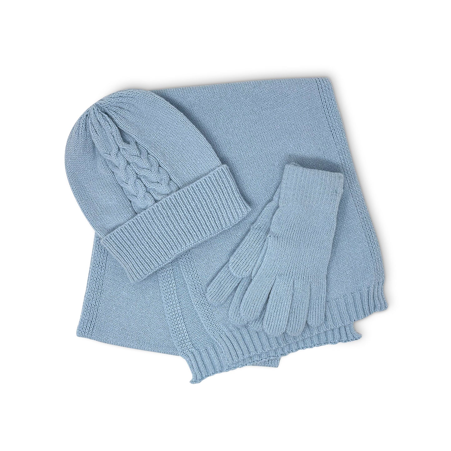 Cable Knit 3pc Beanie, Scarf, and Gloves Set