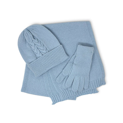 Cable Knit 3pc Beanie, Scarf, and Gloves Set