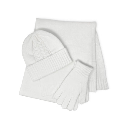 Cable Knit 3pc Beanie, Scarf, and Gloves Set