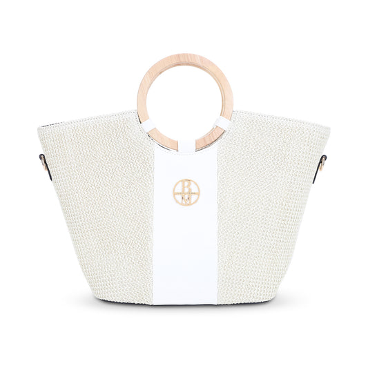 St. Barts Straw Tote with Round Wooden Handles