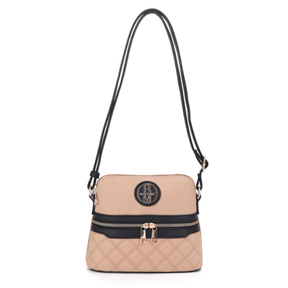 The Natasha Nylon Double Diamond Quilted Crossbody Front Zip with Vegan Leather Trim