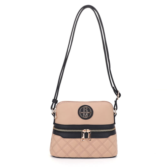 The Natasha Nylon Double Diamond Quilted Crossbody Front Zip with Vegan Leather Trim