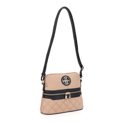 The Natasha Nylon Double Diamond Quilted Crossbody Front Zip with Vegan Leather Trim