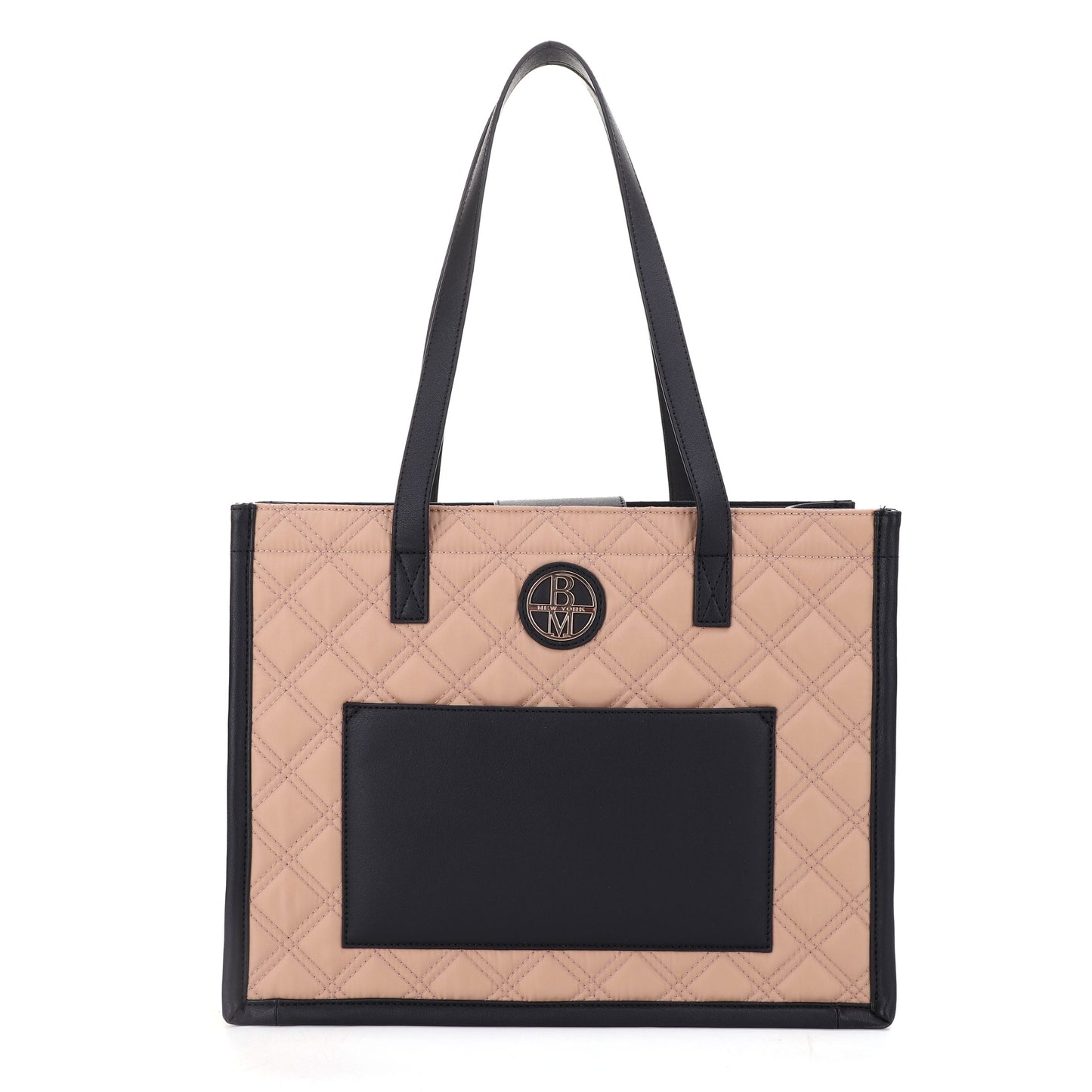 The Natasha Nylon Double Diamond Quilted Tote with Vegan Leather Trim