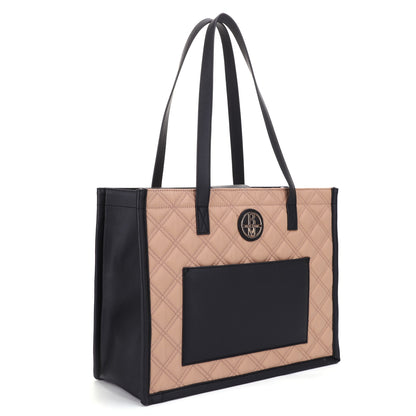 The Natasha Nylon Double Diamond Quilted Tote with Vegan Leather Trim
