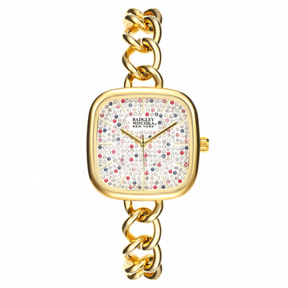 Square Women's Watch with Multi-Color Stone Dial and Link Bracelet Strap