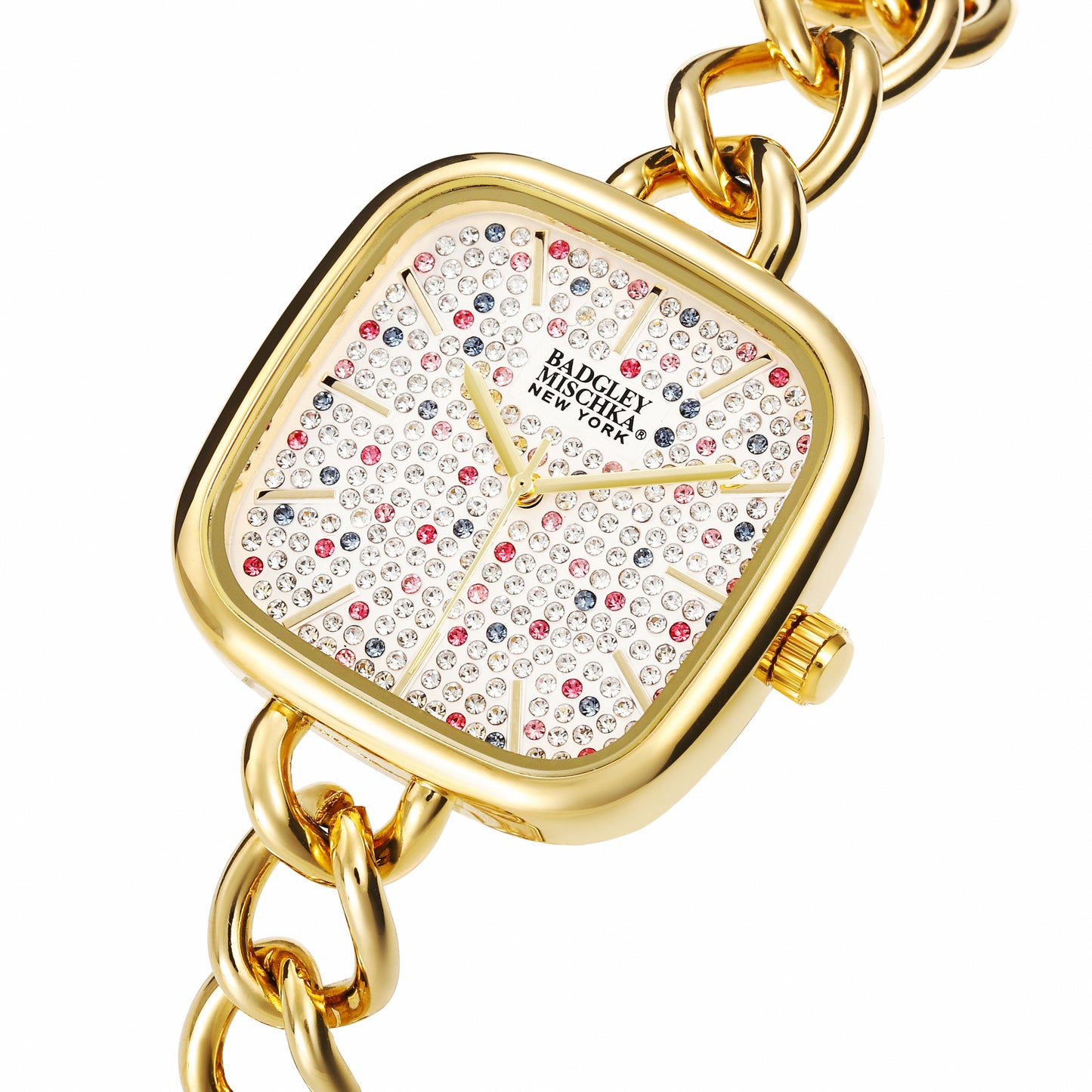 Square Women's Watch with Multi-Color Stone Dial and Link Bracelet Strap