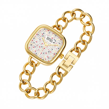 Square Women's Watch with Multi-Color Stone Dial and Link Bracelet Strap