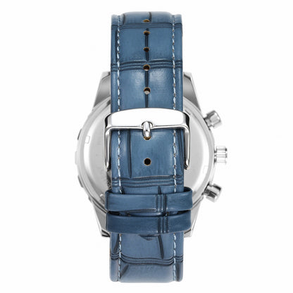 Men's Round Chronological Watch with Blue Croc Vegan Leather Strap