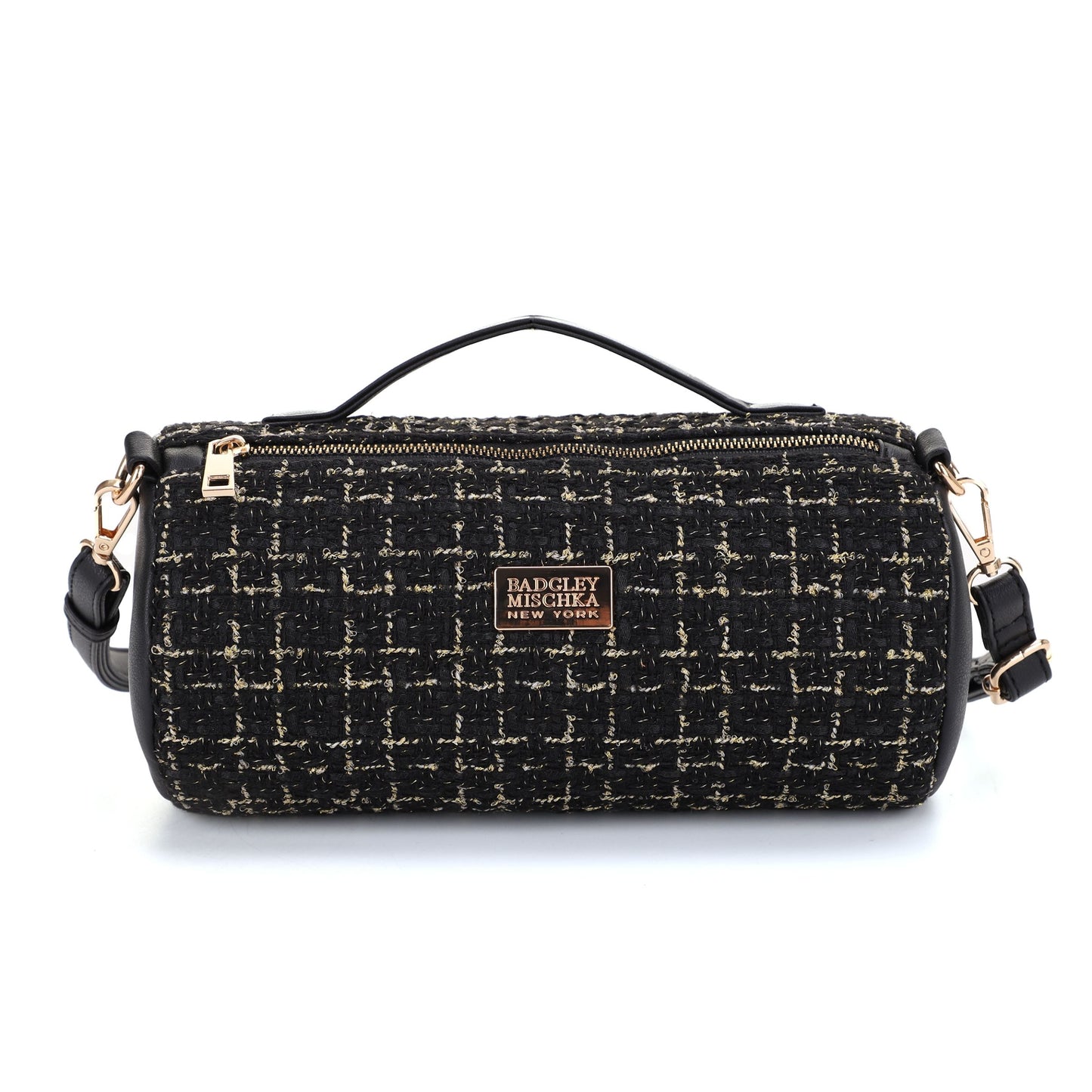 The Tara Tweed Barrel Bag - Black