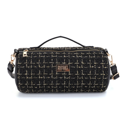 The Tara Tweed Barrel Bag - Black