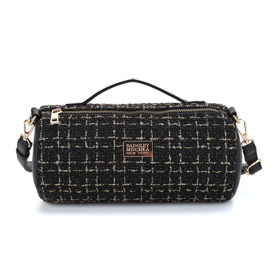 The Tara Tweed Barrel Bag - Black