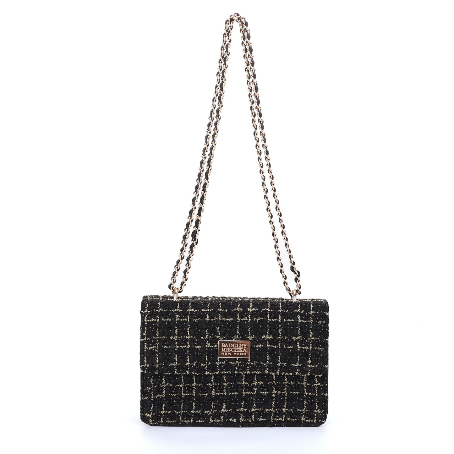 The Tara Tweed Chain Shoulder Bag - Black
