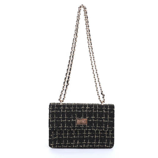 The Tara Tweed Chain Shoulder Bag - Black