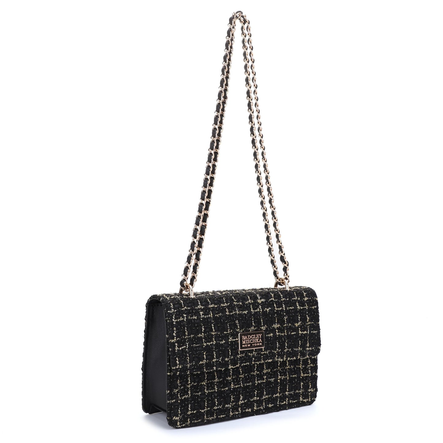 The Tara Tweed Chain Shoulder Bag - Black