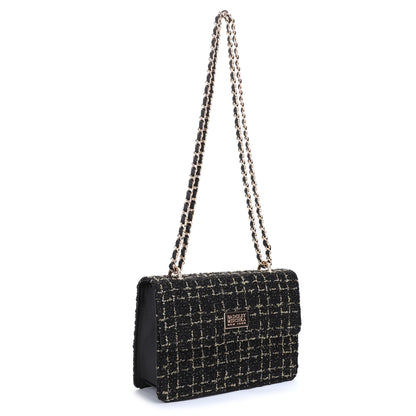 The Tara Tweed Chain Shoulder Bag - Black