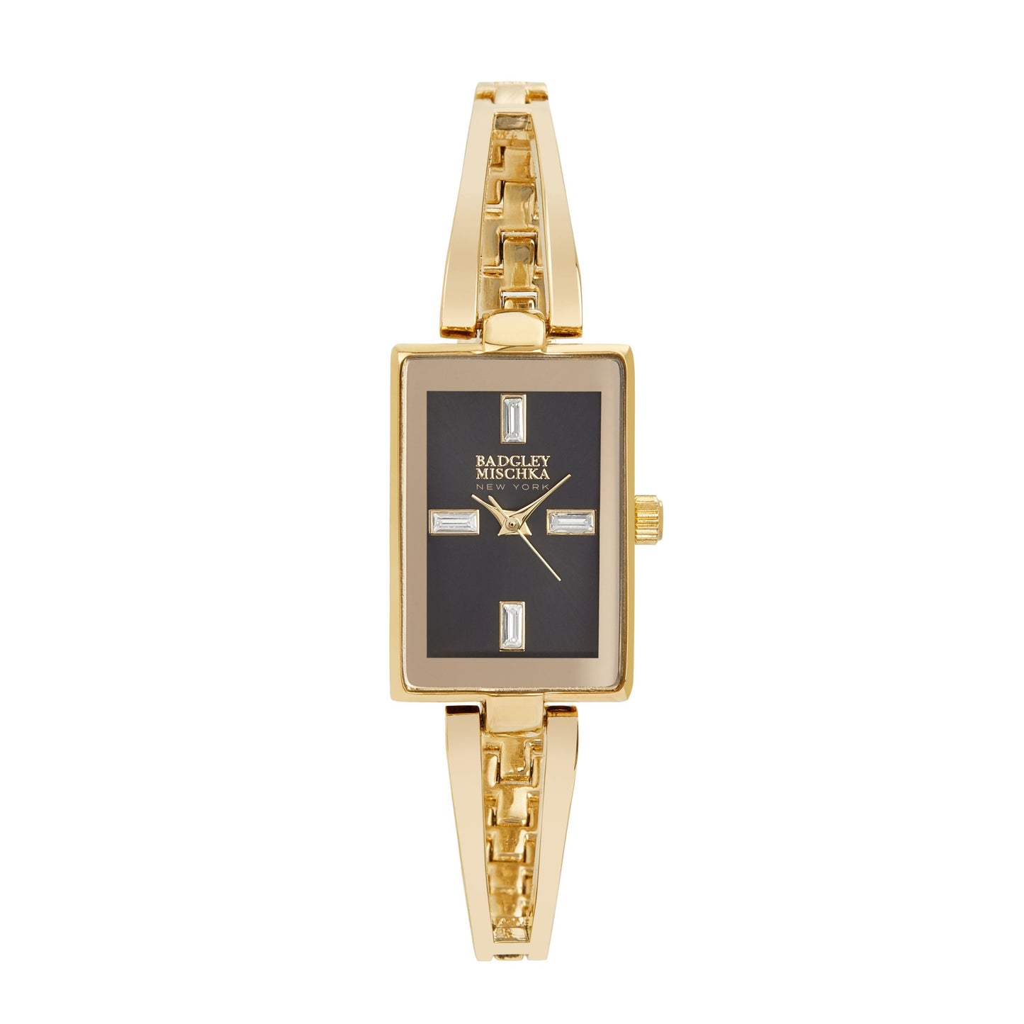 Women's Gold Rectangle Watch with Black Dial