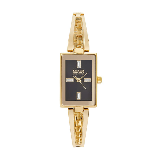 Women's Gold Rectangle Watch with Black Dial