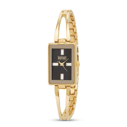 Women's Gold Rectangle Watch with Black Dial