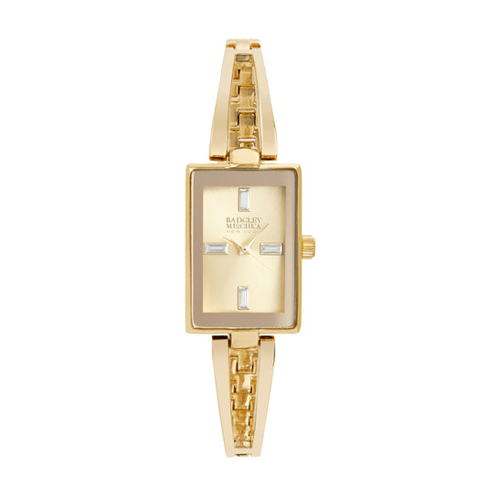 Women's Gold Rectangle Watch with Gold Dial