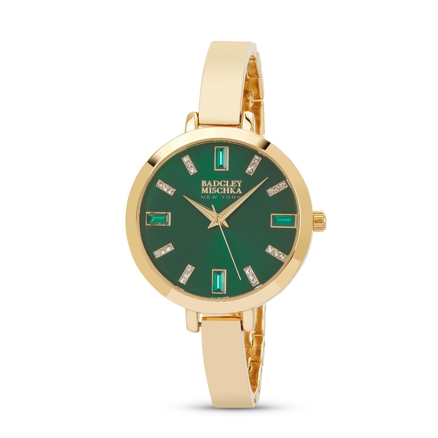 Women's Gold Round Bangle Watch with Green Dial