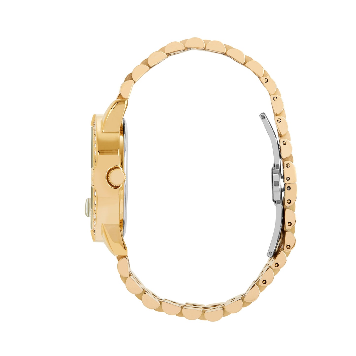 Women's Gold Round Watch with Pave Bezel and Black Dial