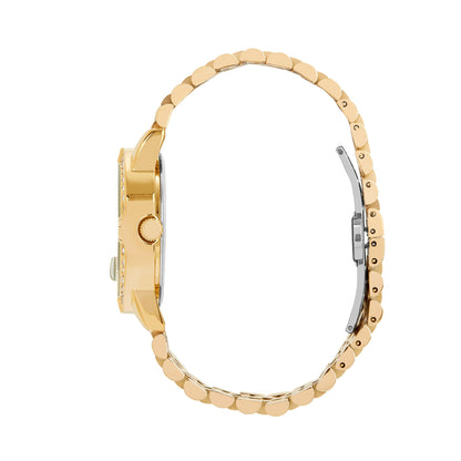 Women's Gold Round Watch with Pave Bezel and Black Dial