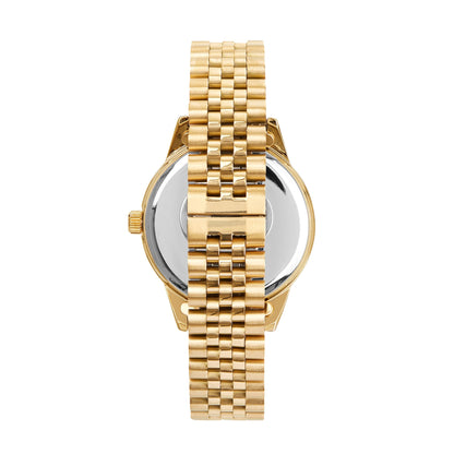Women's Gold Round Watch with Pave Bezel and Black Dial