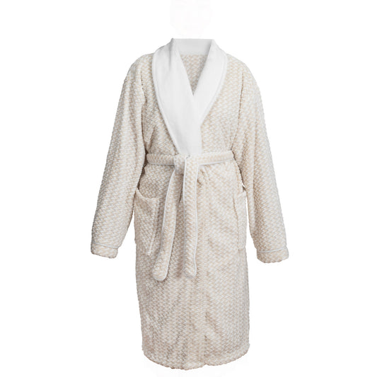Textured Velvet Bathrobe w/ Contrast Collar & Piping, 54"
